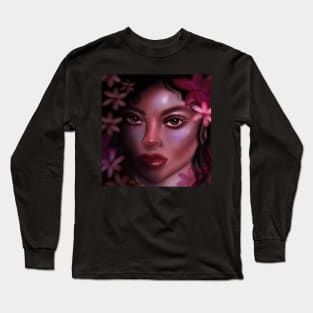 Rose Pink Girl with Pink Flowers Long Sleeve T-Shirt